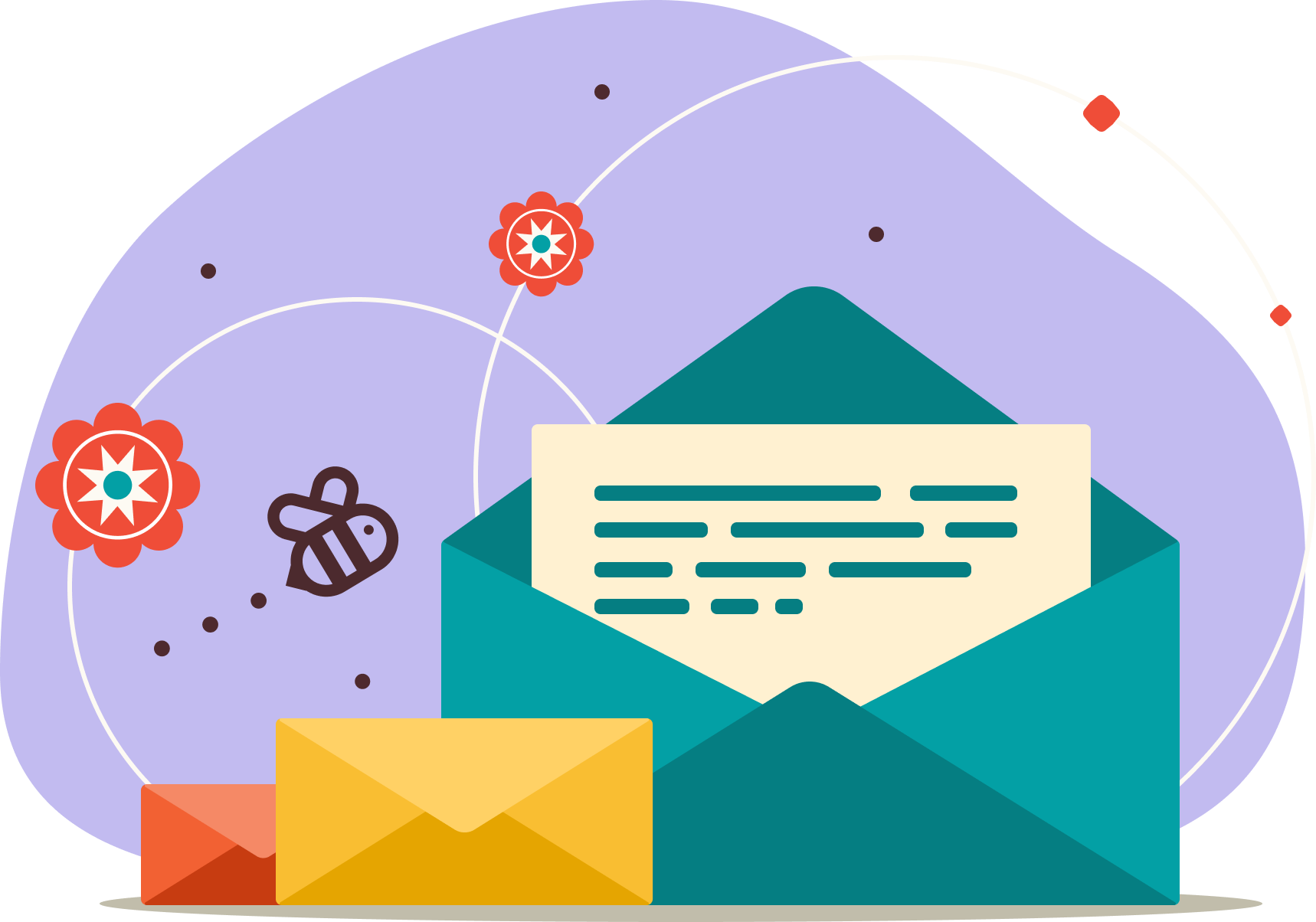 An illustration of envelopes, one of them is open and shows a letter inside.
